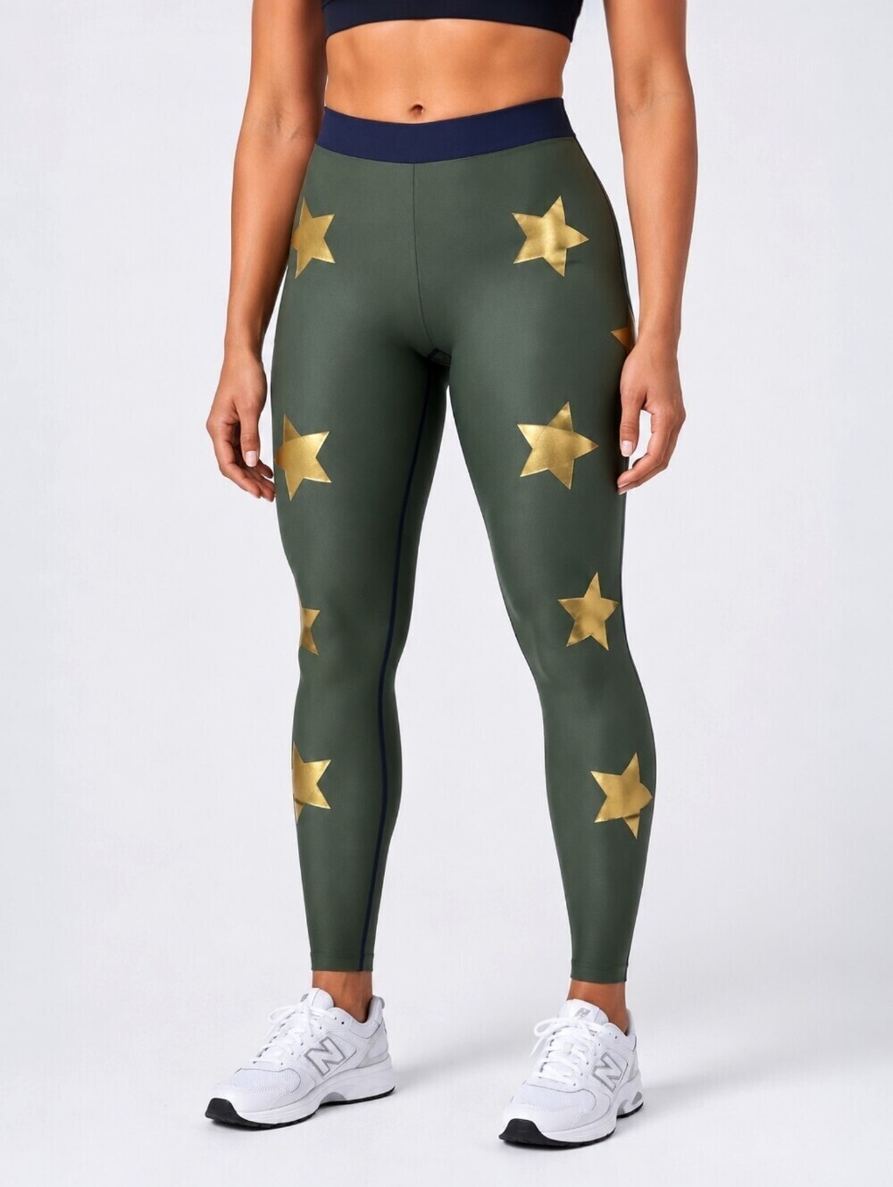 Ultracor Lux Knockout Star Print Compression Leggings Green Gold High Rise M
